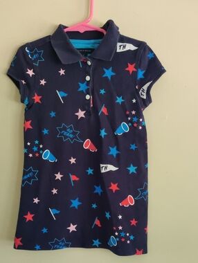 Tommy Hilfiger Navy Polo Dress with Blue Red and Pink Star & Icon Print